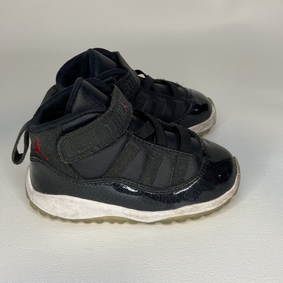 Jordan 11 Retro BT 6C Black Red Patent Leather Velcro Slip On Sneakers W/ Box - Picture 5 of 9